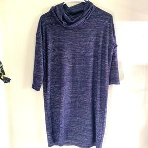 GAP Heather Blue Grey Knit SWEATER DRESS COWL NECK LIGHTWEIGHT TURTLENECK S XS